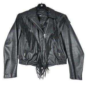 Vintage Bermans Street Legal Black Leather Fringe Motorcycle Jacket Women’s 14